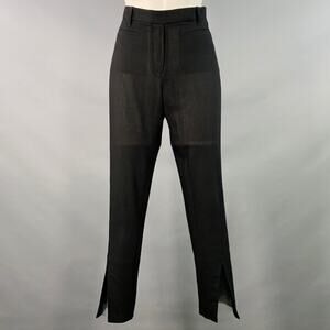 ANN DEMEULEMEESTER Size 8 Black Wool Flat Front Ankle Slit Dress Pants